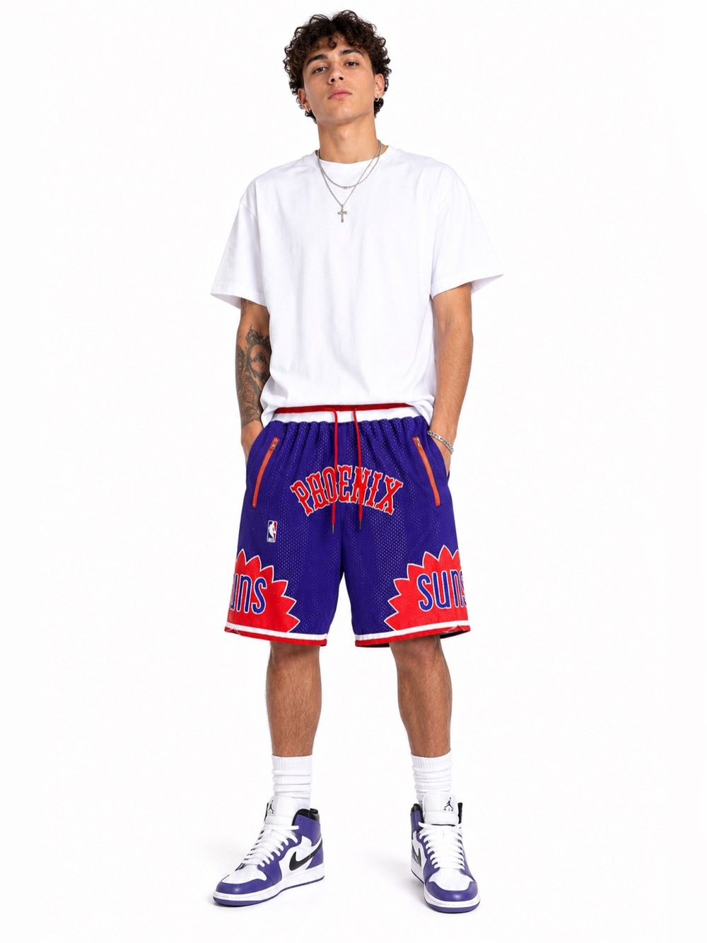 Just Don Phoenix Suns Rare Purple Red Brass Mesh Basketball Shorts S Made in USA
